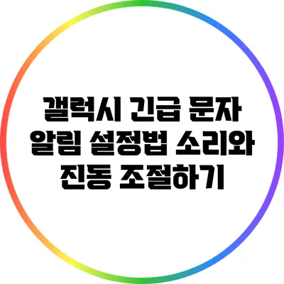 갤럭시 긴급 문자 알림 설정법: 소리와 진동 조절하기