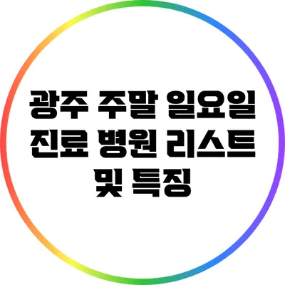 광주 주말 일요일 진료 병원 리스트 및 특징