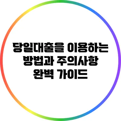 당일대출을 이용하는 방법과 주의사항 완벽 가이드