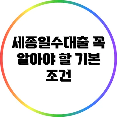 세종일수대출 꼭 알아야 할 기본 조건