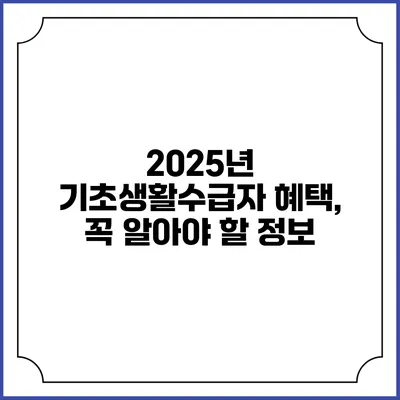2025년 기초생활수급자 혜택, 꼭 알아야 할 정보