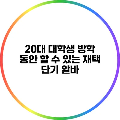 20대 대학생 방학 동안 할 수 있는 재택 단기 알바