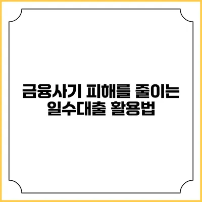 금융사기 피해를 줄이는 일수대출 활용법