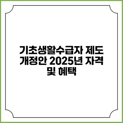 기초생활수급자 제도 개정안 2025년 자격 및 혜택