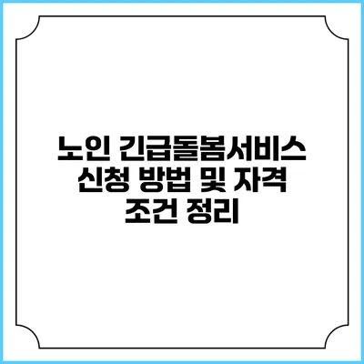 노인 긴급돌봄서비스 신청 방법 및 자격 조건 정리