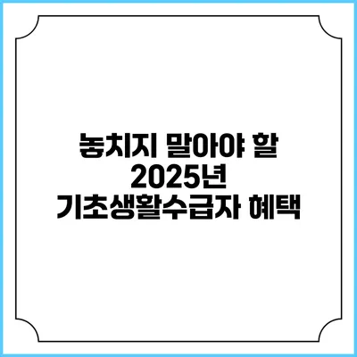 놓치지 말아야 할 2025년 기초생활수급자 혜택