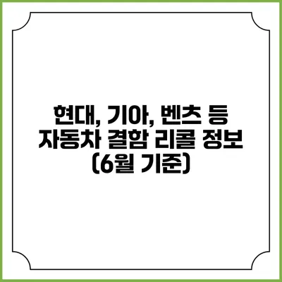 현대, 기아, 벤츠 등 자동차 결함 리콜 정보 (6월 기준)