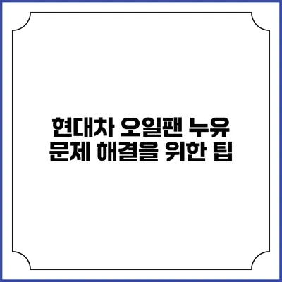 현대차 오일팬 누유 문제 해결을 위한 팁